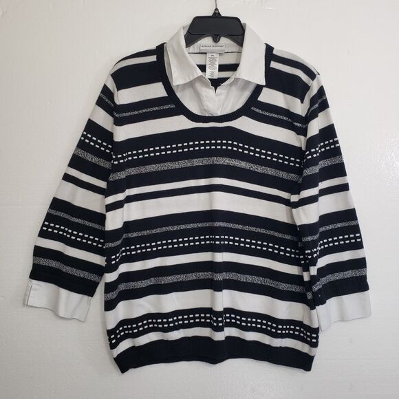 Alfred Dunner Women's Petite PXL Black and White Blouse and Sweater Combo - Picture 6 of 7